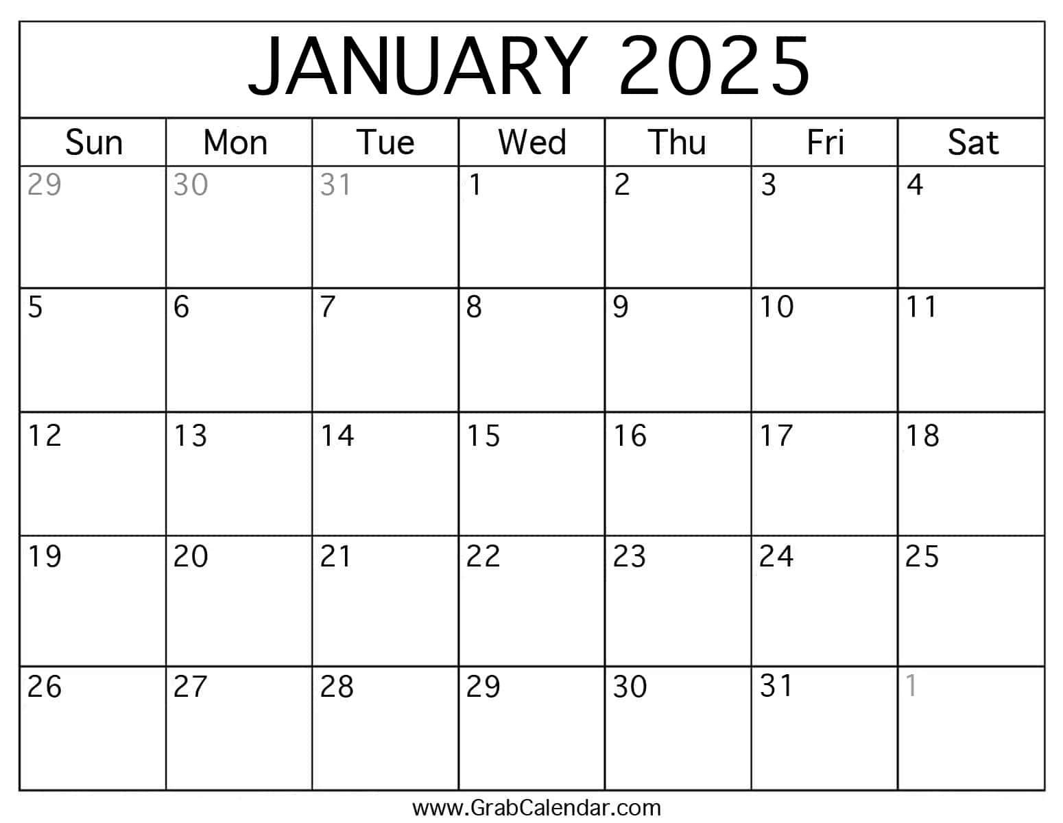 January 2025 Calendar