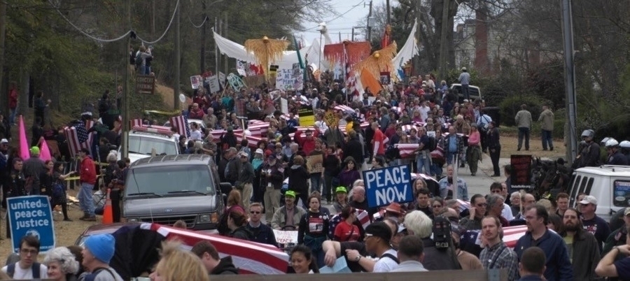 An antiwar march on a city street