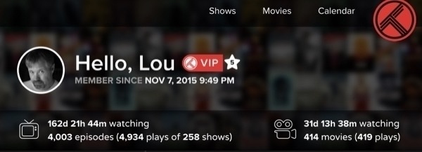 A screenshot showing the number of tv shows and movies I have watched
