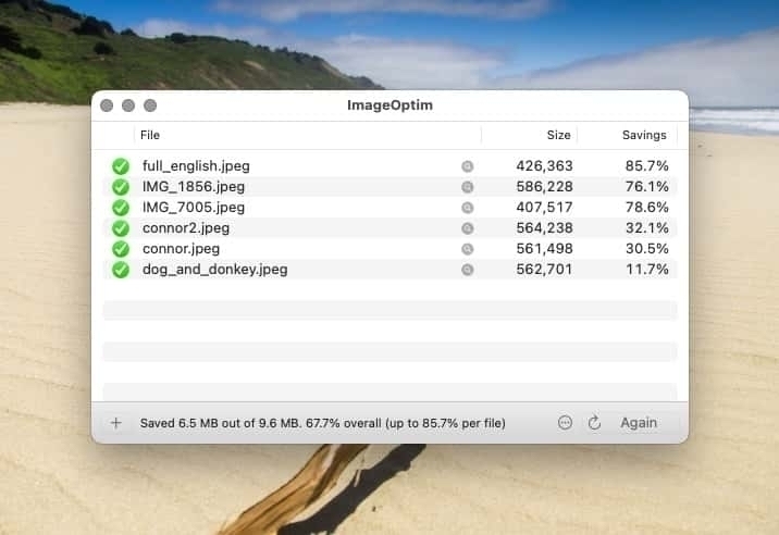 ImageOptim File Size Savings