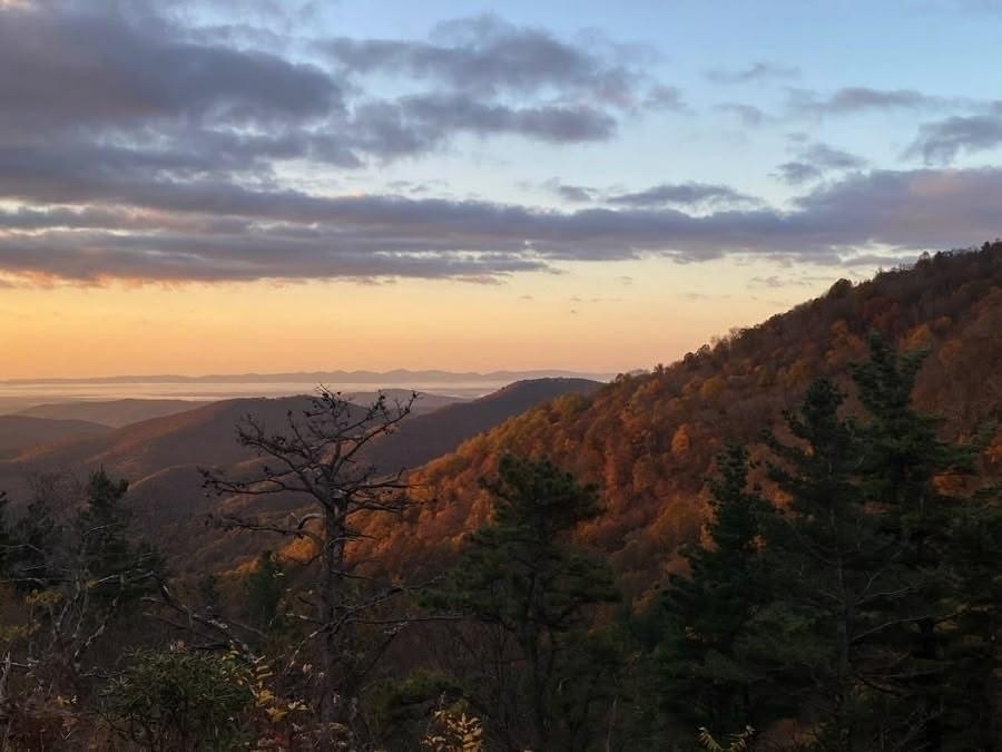 The Blue Ridge Mountains against the evening sky