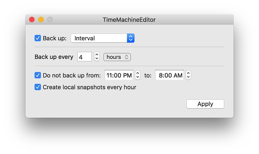 Time Machine Editor interface