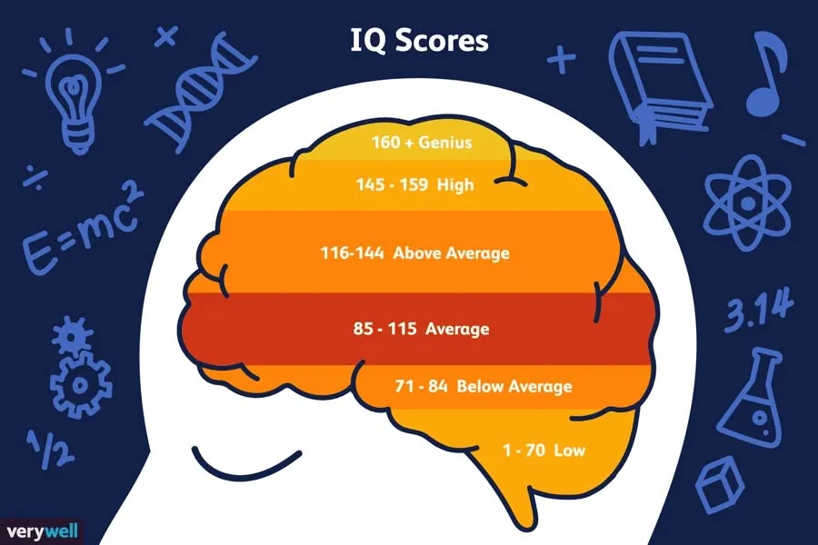 A graph showing the range of IQ scores