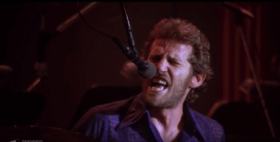 Levon Helm, drummer for The Band, singing during the Last Waltz concert