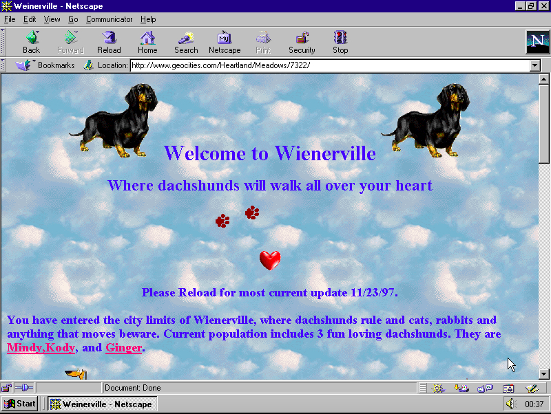 An old Geocities home page