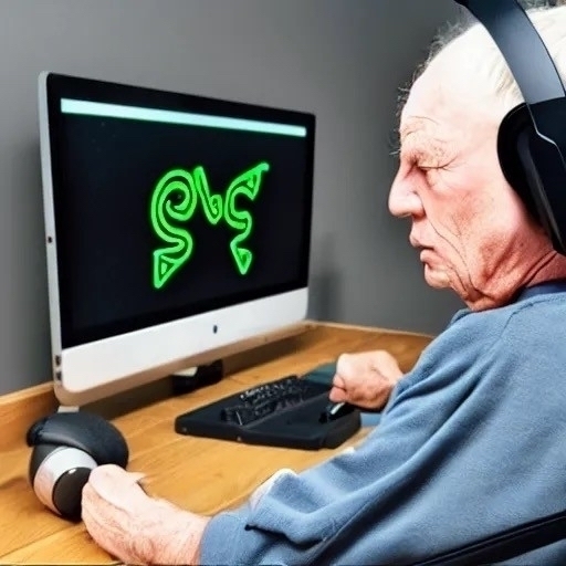 Old man at a computer