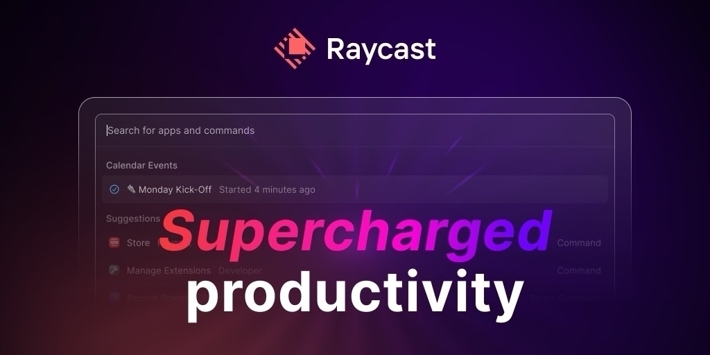 The Raycast logo superimposed over the program’s interface