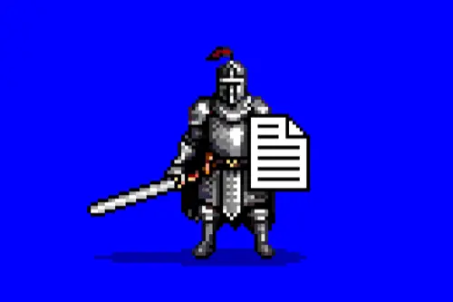 A knight in armor on a blue background