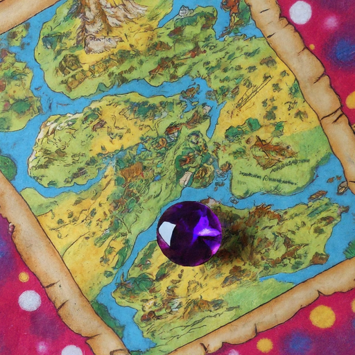 A purple rock holding down a map