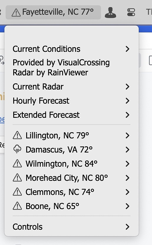 Meteorologist menu bar display